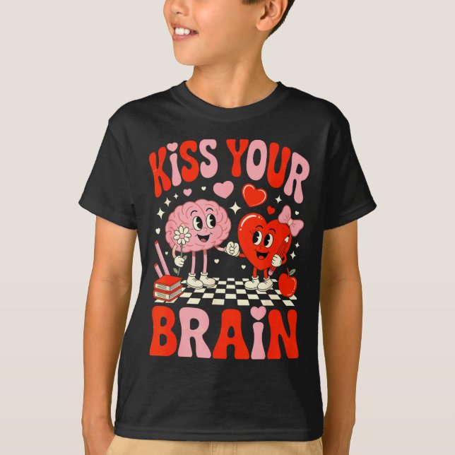 Kiss Your Brain Women Valentine's Day Retro School T-Shirt (Front)