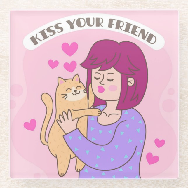 Kiss Your Friend Glass Coaster (Front)