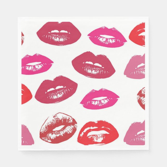 Kissable Lips (Kissing Lips, Red & Pink Lipstick) Napkin (Front)