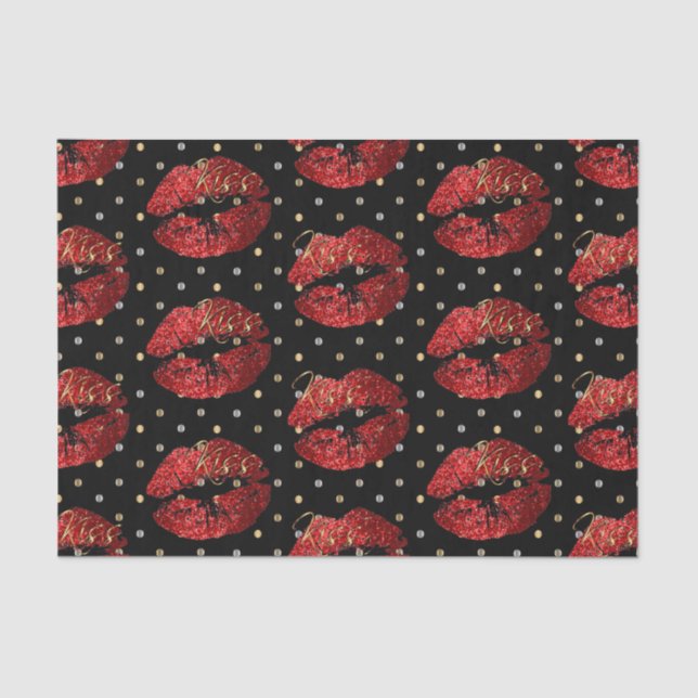 Kissable Red Glitter Lips Tissue Paper (Front)