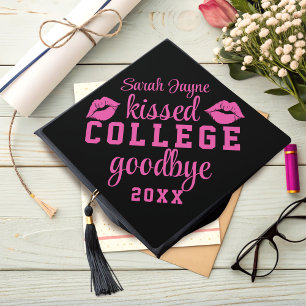 Kissed College Goodbye Year Pink Lipstick Kisses Graduation Cap Topper
