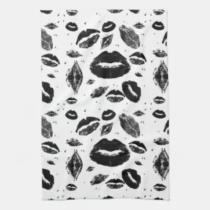 Kisses All Over (Black & White) Kitchen Towel
