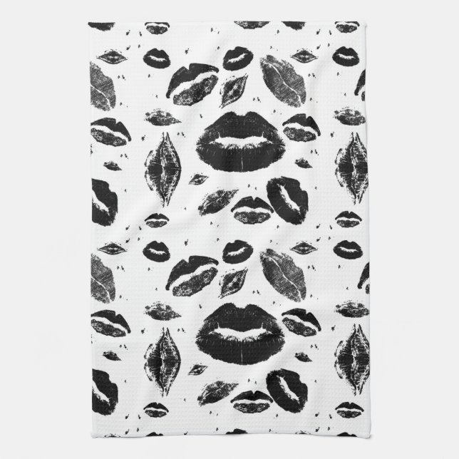 Kisses All Over (Black & White) Kitchen Towel (Vertical)