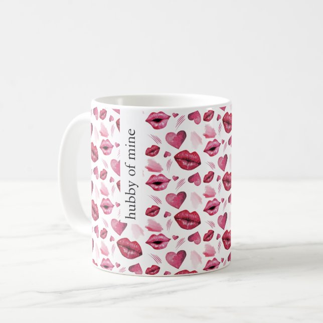 Kisses And Hearts Pattern Watercolor Coffee Mug (Front Left)
