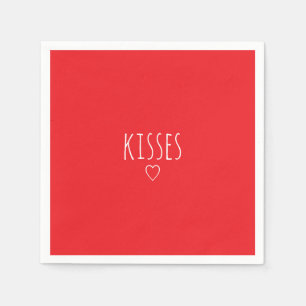 'Kisses' Bold Romantic Red White Valentine's Day Napkin