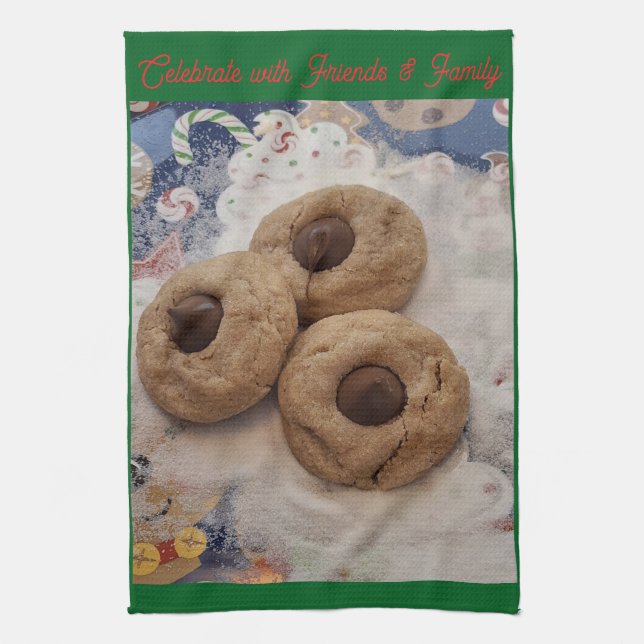 Kisses Cookie Hand Towel on Green (Vertical)