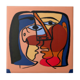 Kisses Cubism Abstract Tile