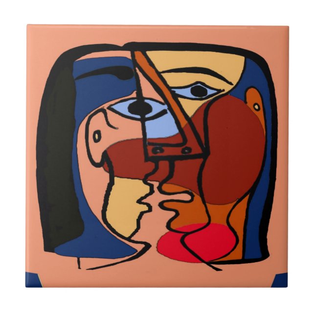 Kisses Cubism Abstract Tile (Front)