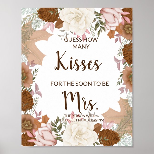 Kisses for Soon Mrs Boho Autumn Shower Game Sign (Front)