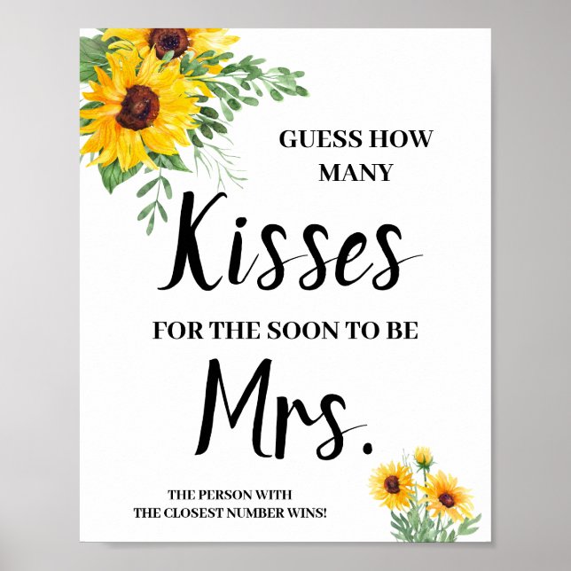 Kisses for Soon Mrs Sunflowers Shower Game Sign (Front)