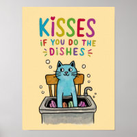 Kisses if you do the dishes cute cat washing up