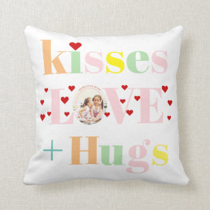 Kisses, love, hugs typography photo Valentines Day Throw Pillow