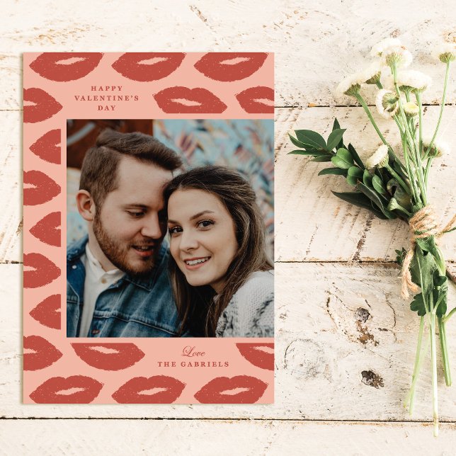 Kisses Modern Valentine's Day Photo Card - Peach (Creator Uploaded)