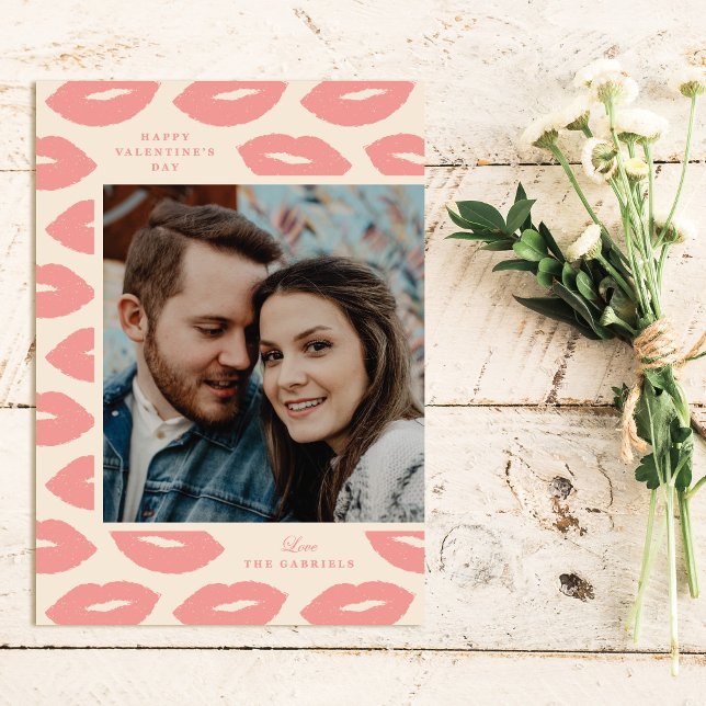 Kisses Modern Valentine's Day Photo Card - Pink (Creator Uploaded)