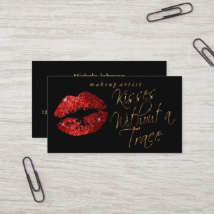Kisses - Red Glitter and Elegant Gold Business Card