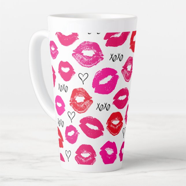 Kisses XOXO Red and Pink Latte Mug (Left Angle)