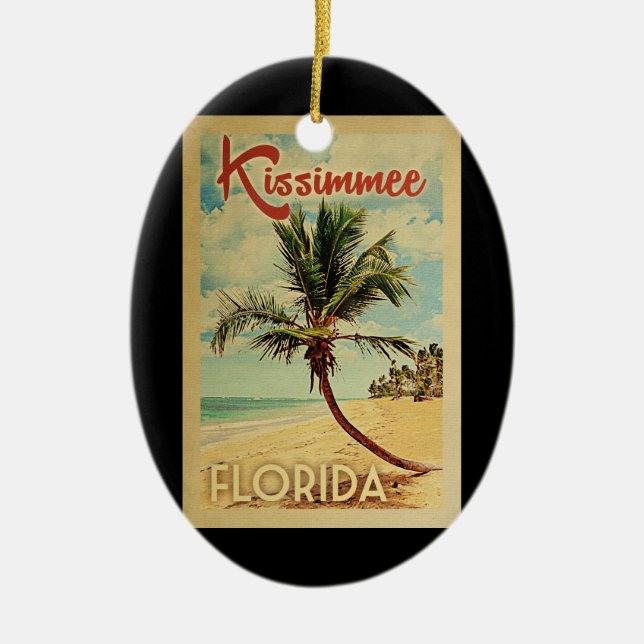 Kissimmee Palm Tree Vintage Travel Ceramic Ornament (Front)