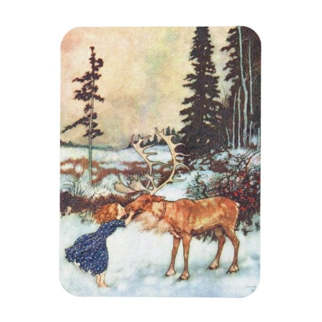 Kissing a Reindeer Magnet (Vertical)