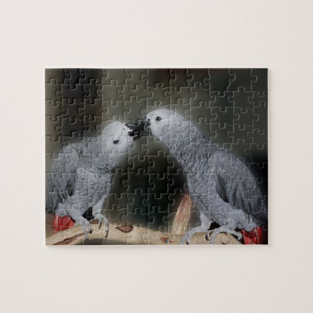 Kissing African Grey Parrots Cute Bird  Jigsaw Puzzle (Horizontal)