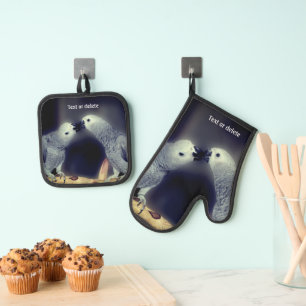 Kissing African Grey Parrots Personalized Oven Mitt & Pot Holder Set