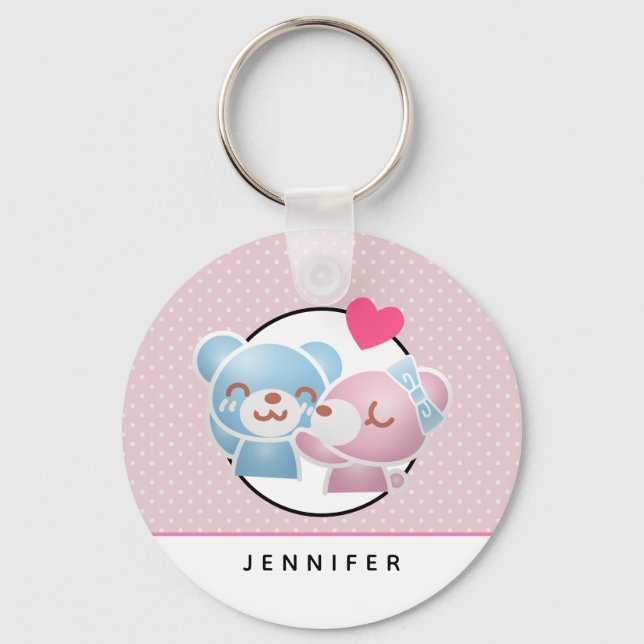 Kissing Bears Cute and Kawaii Keychain (Front)