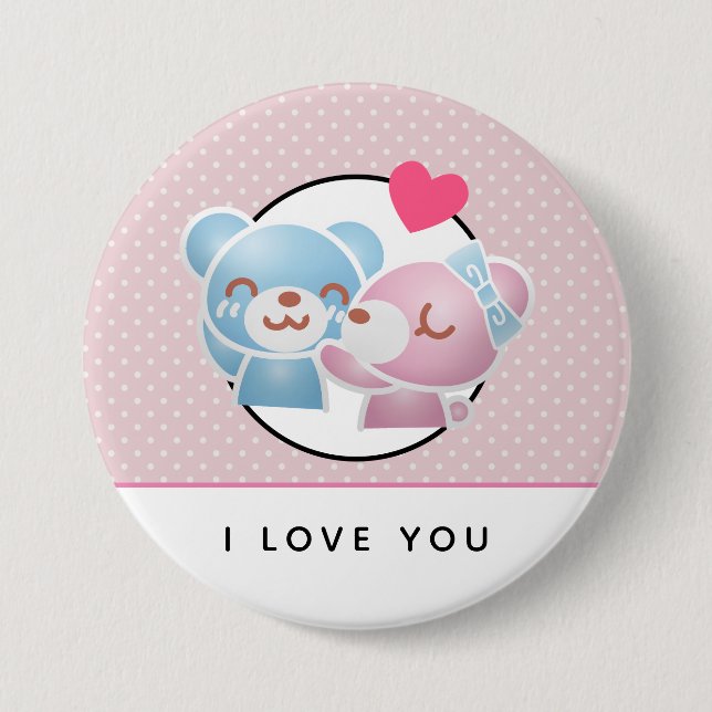 Kissing Bears I Love You Cute and Kawaii 3 Inch Round Button (Front)