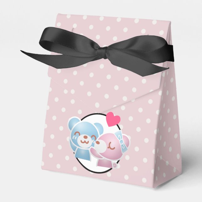 KIssing Bears on Polka Dots Cute and Kawaii Favor Box (Front Side)