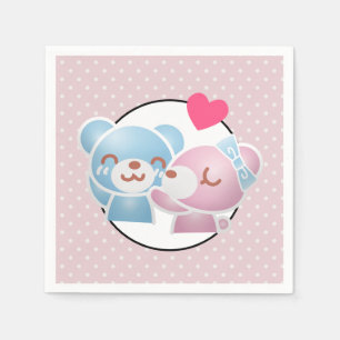 KIssing Bears on Polka Dots Cute and Kawaii Napkin