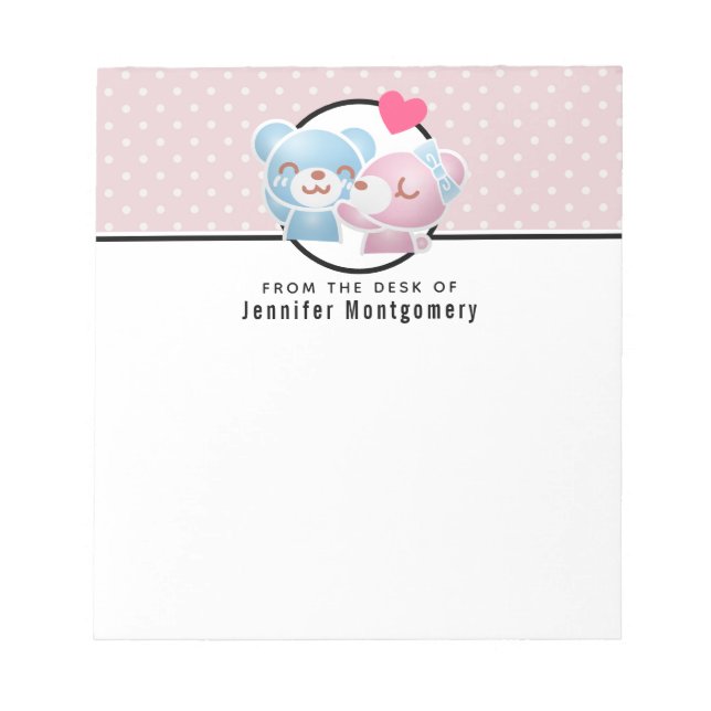KIssing Bears on Polka Dots Cute and Kawaii Notepad (Front)