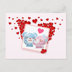 Kissing bears with Love Hearts All Around Postcard