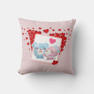 Kissing bears with Love Hearts All Around Throw Pillow