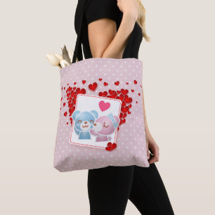 Kissing bears with Love Hearts All Around Tote Bag
