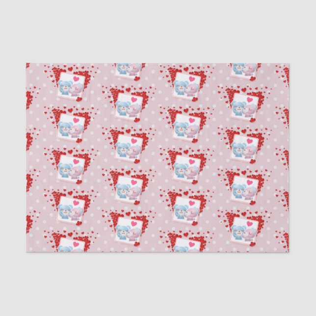 Kissing bears with Red Love Hearts All Around Tissue Paper (Front)