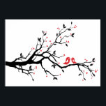 Kissing bird on tree branch with red heart leaves poster<br><div class="desc">Cute kissing birds on love tree with red heart leaves</div>