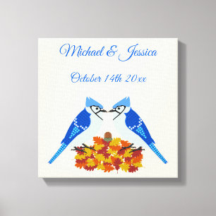 Kissing Blue Jays Fall Wedding Custom Canvas Print