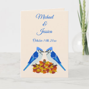 Kissing Blue Jays Fall Wedding Custom Card
