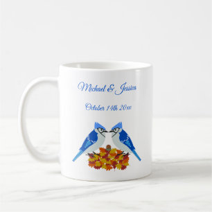 Kissing Blue Jays Fall Wedding Custom Coffee Mug