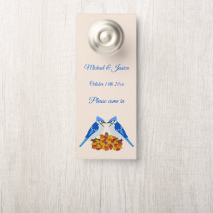 Kissing Blue Jays Fall Wedding Custom Door Hanger