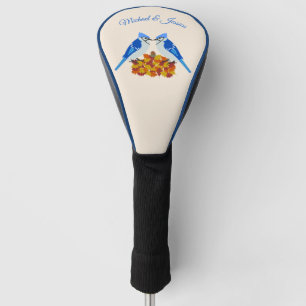 Kissing Blue Jays Fall Wedding Custom Golf Head Cover