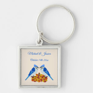 Kissing Blue Jays Fall Wedding Custom Keychain