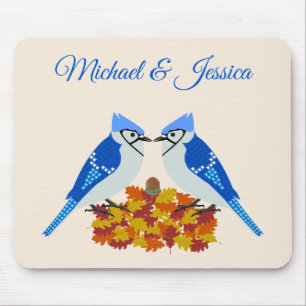Kissing Blue Jays Fall Wedding Custom Mouse Pad