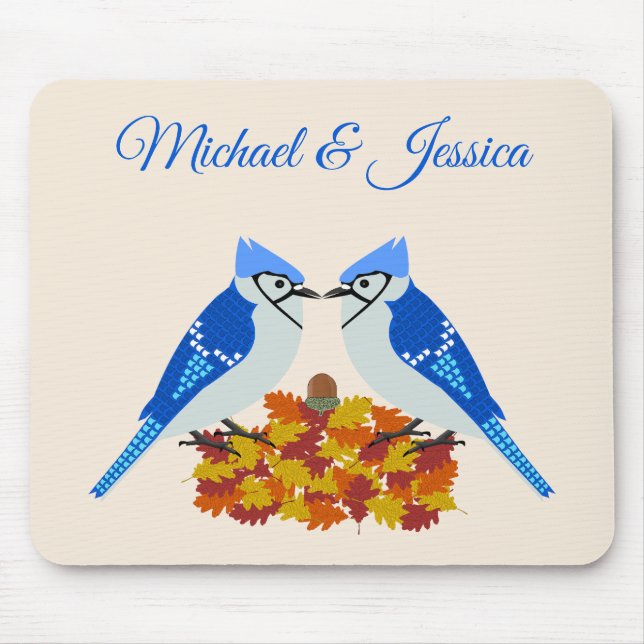 Kissing Blue Jays Fall Wedding Custom Mouse Pad (Front)