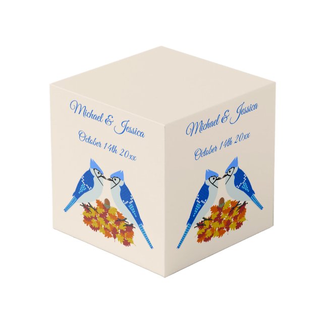 Kissing Blue Jays Fall Wedding Custom Photo Upload Cube (Front Angled)