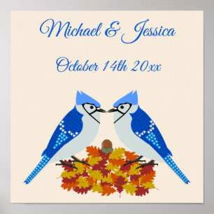 Kissing Blue Jays Fall Wedding Custom Poster