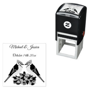 Kissing Blue Jays Fall Wedding Custom Self-inking Stamp