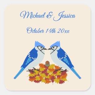 Kissing Blue Jays Fall Wedding Custom Square Sticker