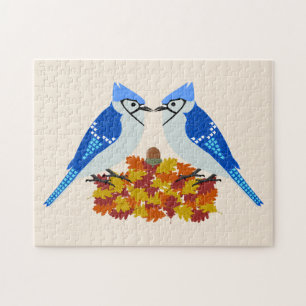 Kissing Blue Jays Fall Wedding Jigsaw Puzzle
