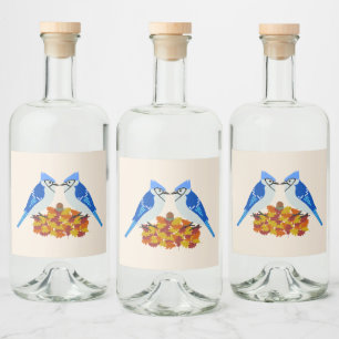 Kissing Blue Jays Fall Wedding Liquor Bottle Label