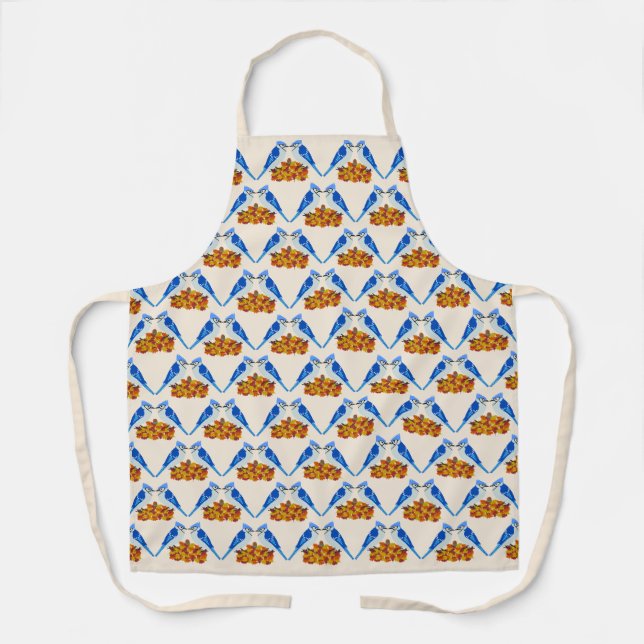 Kissing Blue Jays Fall Wedding Patterned Apron (Front)