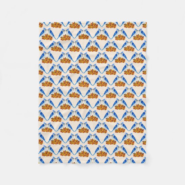 Kissing Blue Jays Fall Wedding Patterned Fleece Blanket (Front)